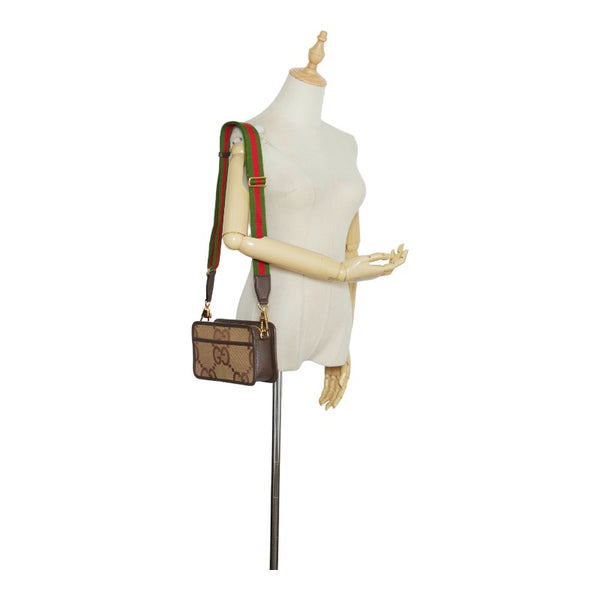 グッチ ジャンボGG ミニバッグ 斜め掛け ショルダーバッグ 696075 キャメル エボニー キャンバス レザー レディース GUCCI 【中古】