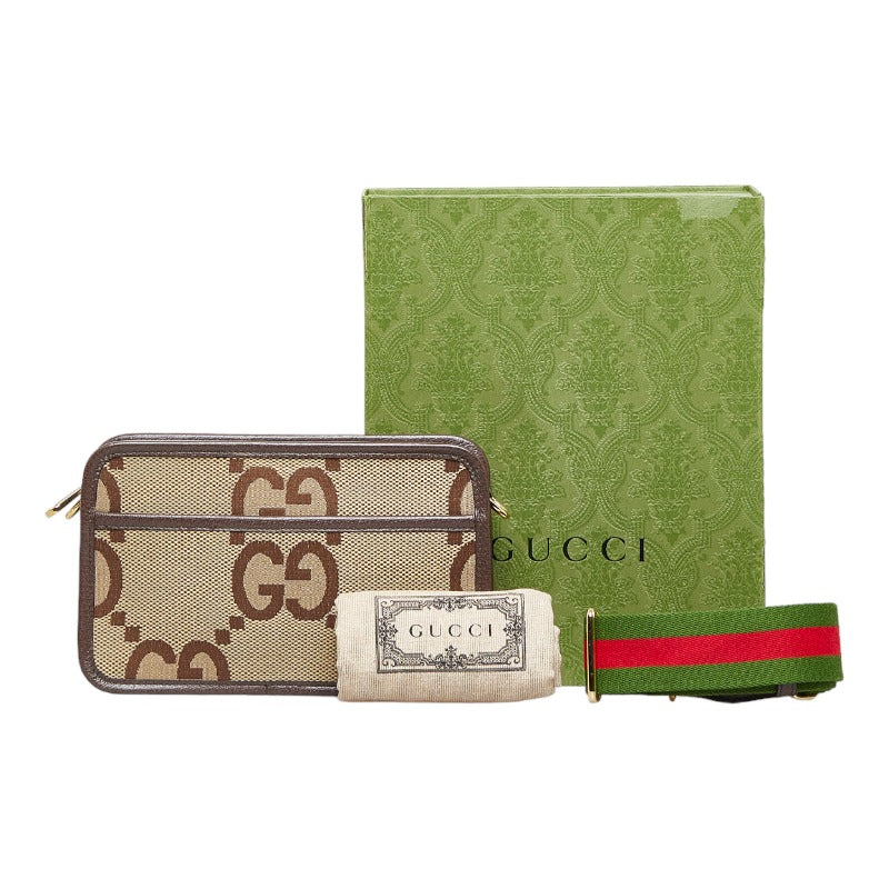 グッチ ジャンボGG ミニバッグ 斜め掛け ショルダーバッグ 696075 キャメル エボニー キャンバス レザー レディース GUCCI 【中古】