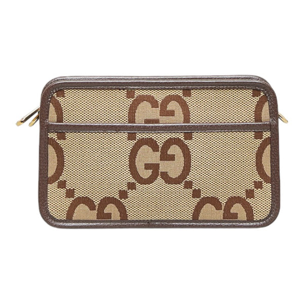 グッチ ジャンボGG ミニバッグ 斜め掛け ショルダーバッグ 696075 キャメル エボニー キャンバス レザー レディース GUCCI 【中古】