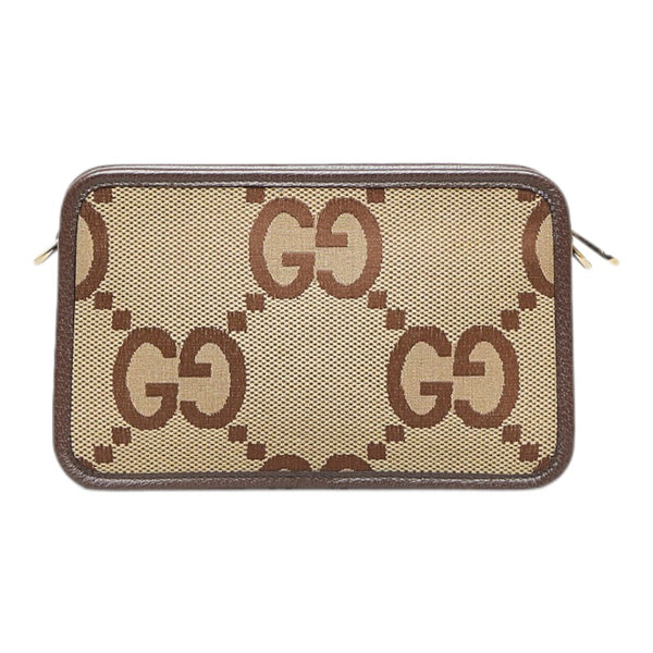 グッチ ジャンボGG ミニバッグ 斜め掛け ショルダーバッグ 696075 キャメル エボニー キャンバス レザー レディース GUCCI 【中古】