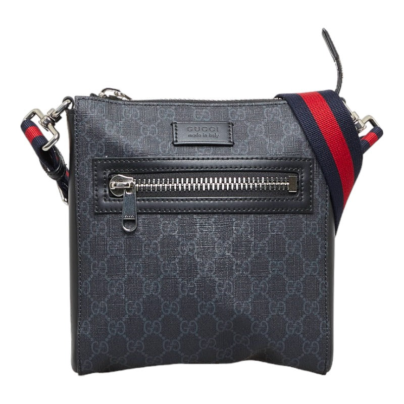 グッチ GGスプリーム スモールメッセンジャー 斜め掛け ショルダーバッグ 523599 ブラック グレー PVC レザー レディース GUCCI 【中古】