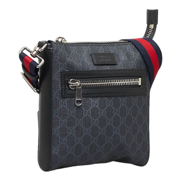 グッチ GGスプリーム スモールメッセンジャー 斜め掛け ショルダーバッグ 523599 ブラック グレー PVC レザー レディース GUCCI 【中古】