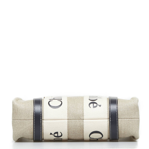 クロエ ウッディ スモール トートバッグ ショルダーバッグ 2WAY ベージュ ネイビー キャンバス レザー レディース Chloe 【中古】