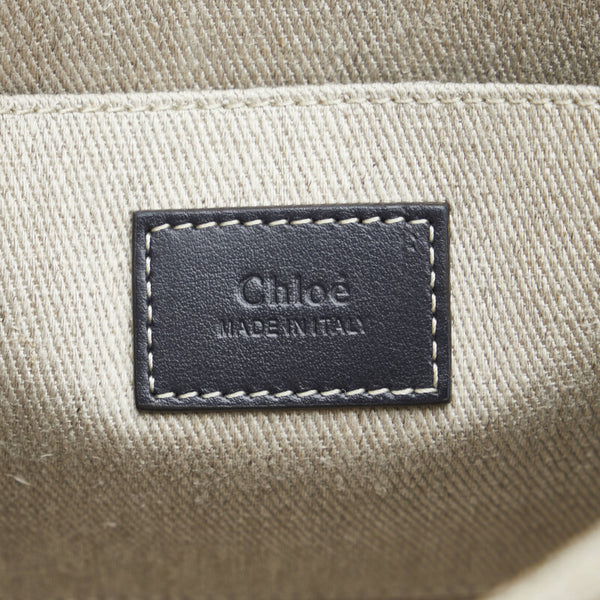 クロエ ウッディ スモール トートバッグ ショルダーバッグ 2WAY ベージュ ネイビー キャンバス レザー レディース Chloe 【中古】