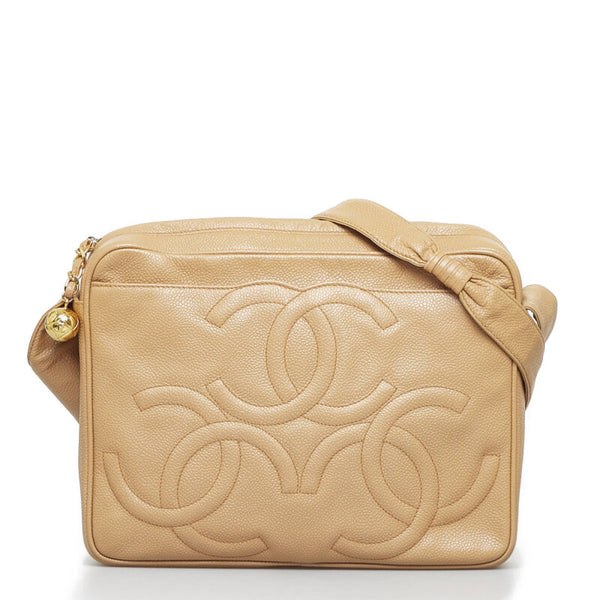 シャネル トリプルココマーク ココボール 斜め掛け ショルダーバッグ  ベージュ キャビアスキン レディース CHANEL 【中古】