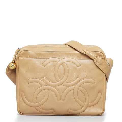 シャネル トリプルココマーク ココボール 斜め掛け ショルダーバッグ  ベージュ キャビアスキン レディース CHANEL 【中古】