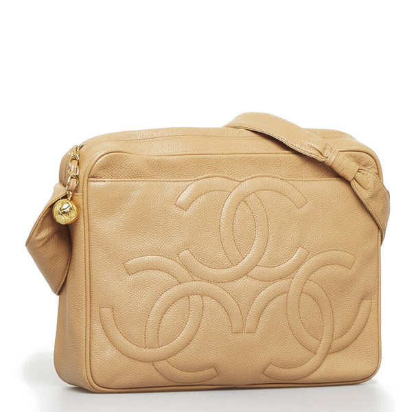 シャネル トリプルココマーク ココボール 斜め掛け ショルダーバッグ  ベージュ キャビアスキン レディース CHANEL 【中古】