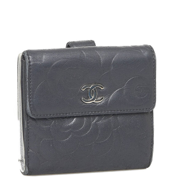シャネル カメリア ココマーク 二つ折り財布 ブラック レザー レディース CHANEL 【中古】