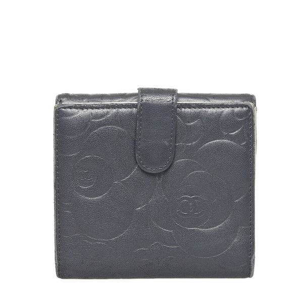 シャネル カメリア ココマーク 二つ折り財布 ブラック レザー レディース CHANEL 【中古】