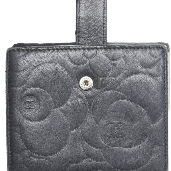 シャネル カメリア ココマーク 二つ折り財布 ブラック レザー レディース CHANEL 【中古】