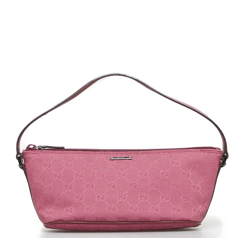 グッチ GGキャンバス アクセサリーポーチ 07198 ピンク キャンバス レザー レディース GUCCI 【中古】