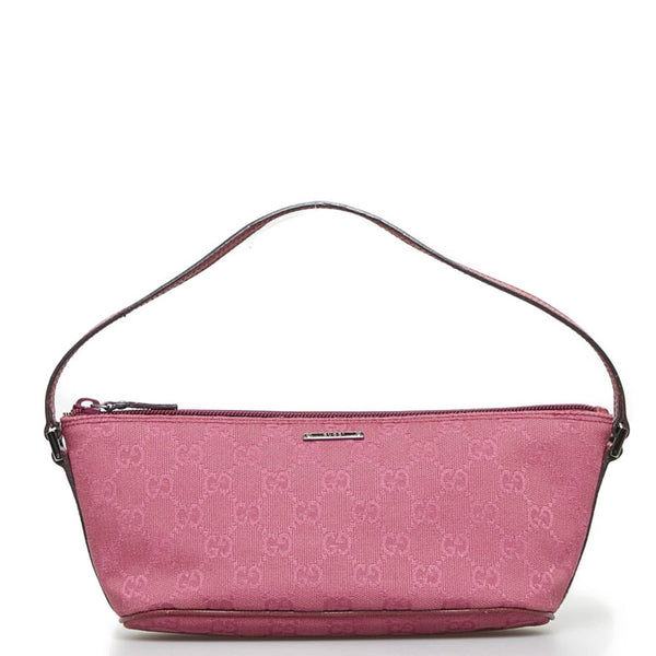 グッチ GGキャンバス アクセサリーポーチ 07198 ピンク キャンバス レザー レディース GUCCI 【中古】