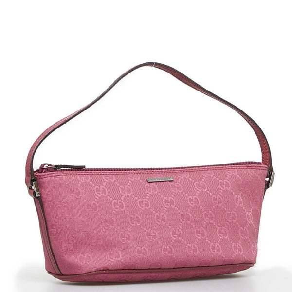 グッチ GGキャンバス アクセサリーポーチ 07198 ピンク キャンバス レザー レディース GUCCI 【中古】