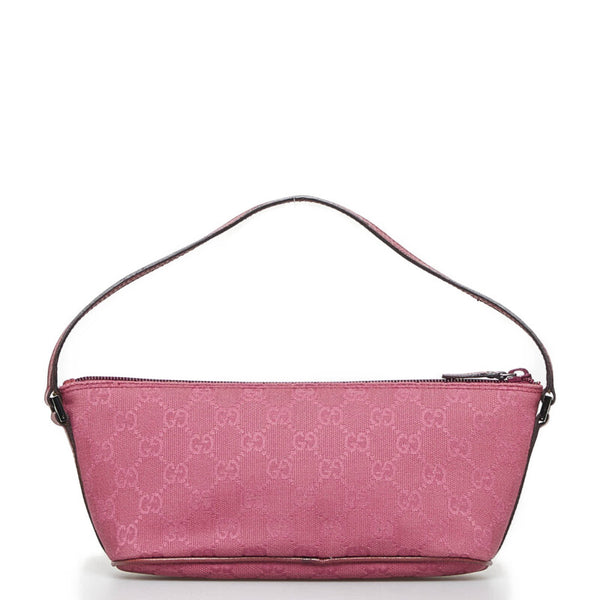 グッチ GGキャンバス アクセサリーポーチ 07198 ピンク キャンバス レザー レディース GUCCI 【中古】