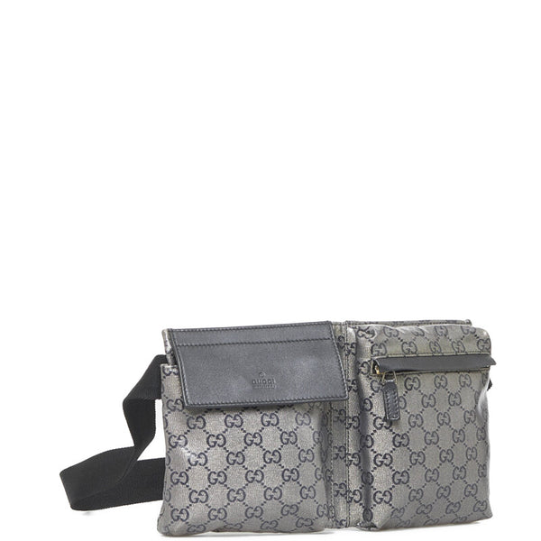 グッチ GGクリスタル ボディバッグ ウエストバッグ 28566 ネイビー ゴールド キャンバス レザー レディース GUCCI 【中古】