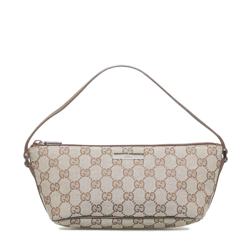 グッチ GGキャンバス ポーチ アクセサリーポーチ 07198 ベージュ キャンバス レザー レディース GUCCI 【中古】