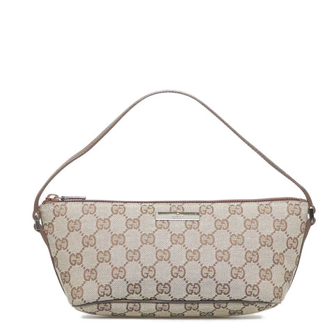 グッチ GGキャンバス ポーチ アクセサリーポーチ 07198 ベージュ キャンバス レザー レディース GUCCI 【中古】