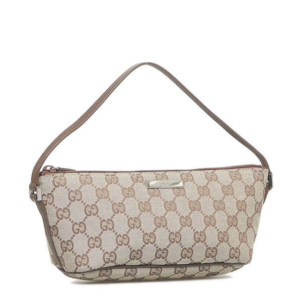 グッチ GGキャンバス ポーチ アクセサリーポーチ 07198 ベージュ キャンバス レザー レディース GUCCI 【中古】