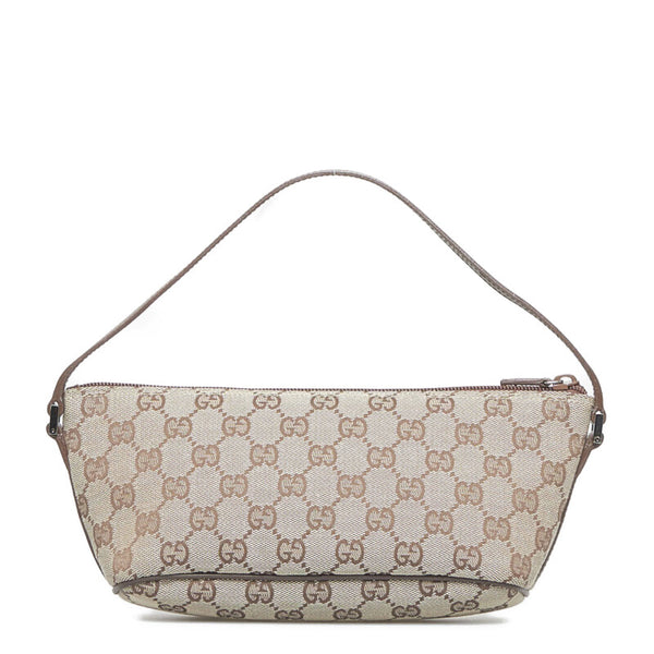 グッチ GGキャンバス ポーチ アクセサリーポーチ 07198 ベージュ キャンバス レザー レディース GUCCI 【中古】