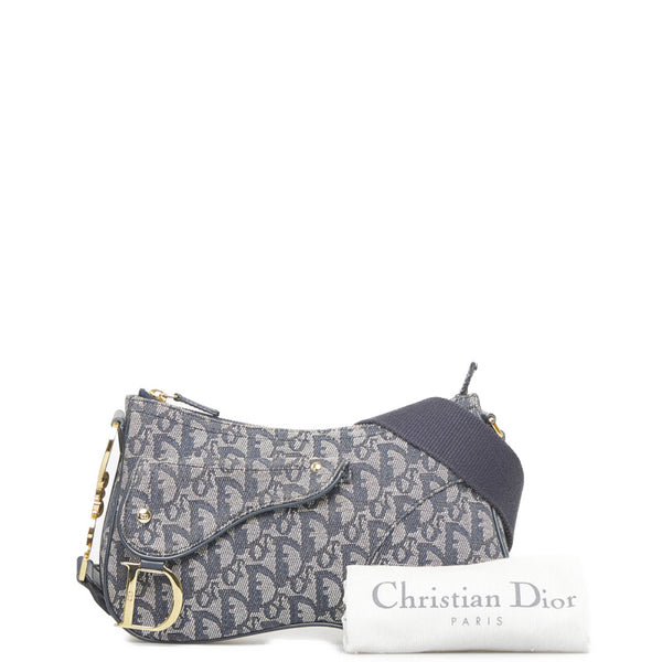 ディオール トロッター 斜め掛け ショルダーバッグ ネイビー キャンバス レザー レディース Dior 【中古】