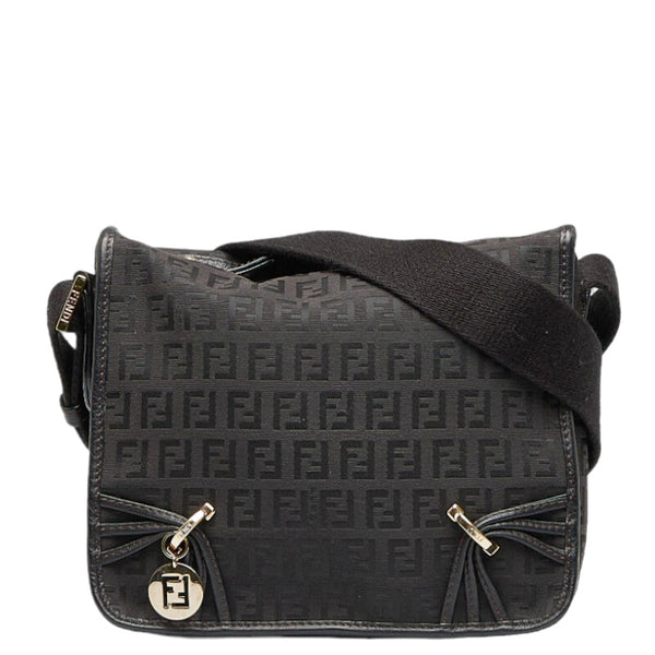 フェンディ ズッカ 斜め掛け ショルダーバッグ 8BT089 ブラック キャンバス レザー レディース FENDI 【中古】