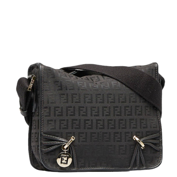 フェンディ ズッカ 斜め掛け ショルダーバッグ 8BT089 ブラック キャンバス レザー レディース FENDI 【中古】