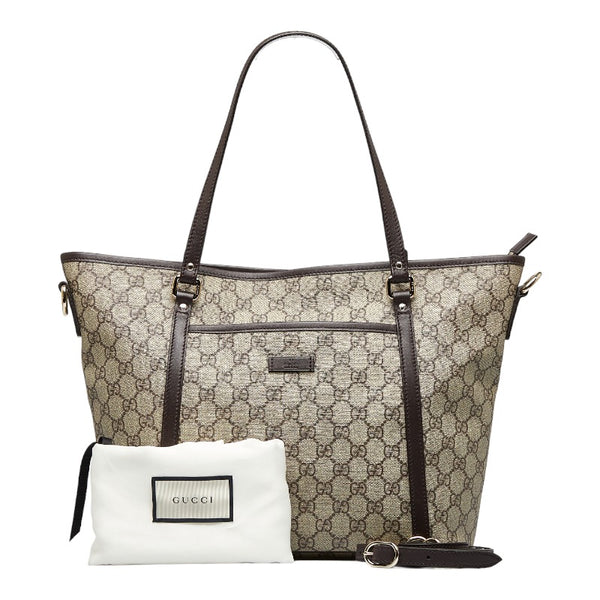 グッチ GGスプリーム トートバッグ ショルダーバッグ 2WAY 388929 ベージュ ブラウン PVC レザー レディース GUCCI 【中古】