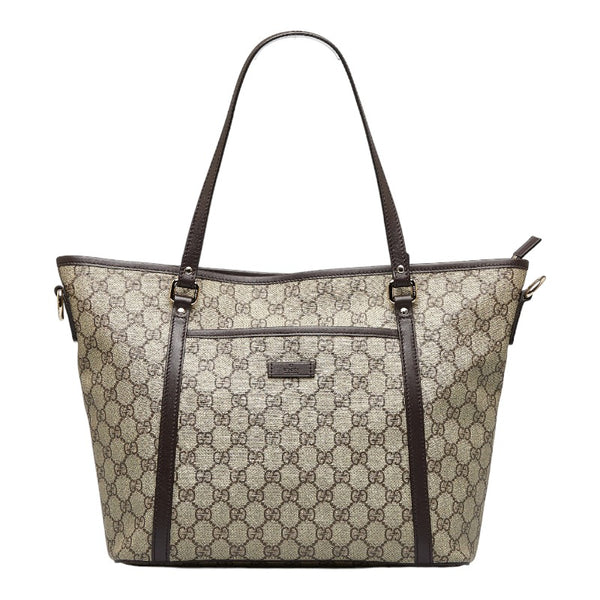 グッチ GGスプリーム トートバッグ ショルダーバッグ 2WAY 388929 ベージュ ブラウン PVC レザー レディース GUCCI 【中古】