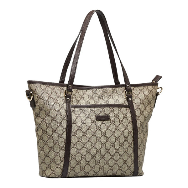 グッチ GGスプリーム トートバッグ ショルダーバッグ 2WAY 388929 ベージュ ブラウン PVC レザー レディース GUCCI 【中古】