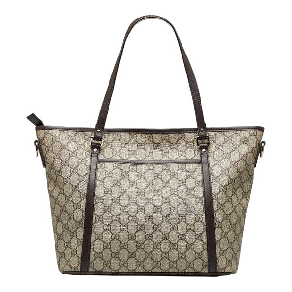 グッチ GGスプリーム トートバッグ ショルダーバッグ 2WAY 388929 ベージュ ブラウン PVC レザー レディース GUCCI 【中古】