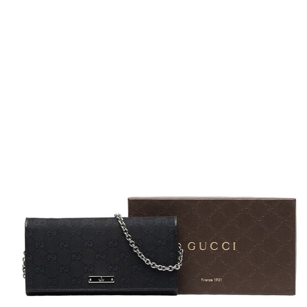 グッチ GGキャンバス チェーンウォレット 長財布 2WAY 170426 ブラック キャンバス レザー レディース GUCCI 【中古】