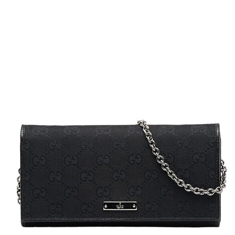 グッチ GGキャンバス チェーンウォレット 長財布 2WAY 170426 ブラック キャンバス レザー レディース GUCCI 【中古】