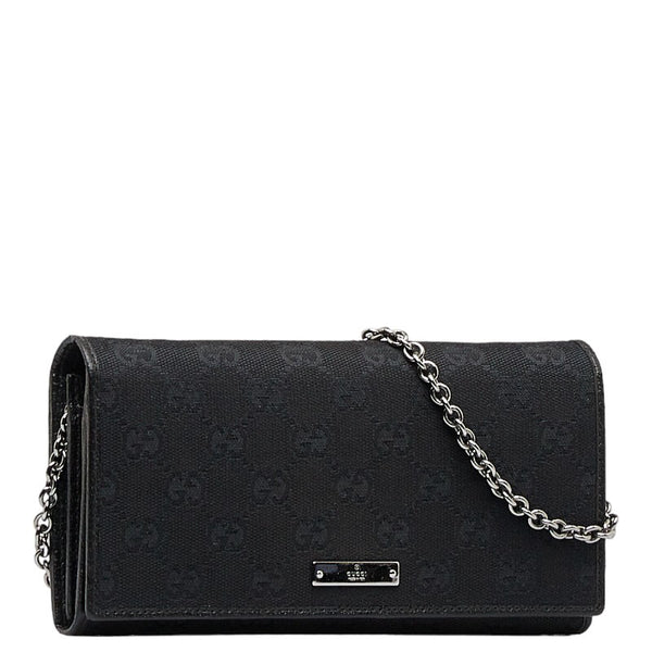 グッチ GGキャンバス チェーンウォレット 長財布 2WAY 170426 ブラック キャンバス レザー レディース GUCCI 【中古】