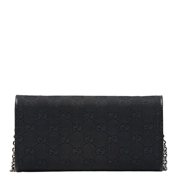 グッチ GGキャンバス チェーンウォレット 長財布 2WAY 170426 ブラック キャンバス レザー レディース GUCCI 【中古】