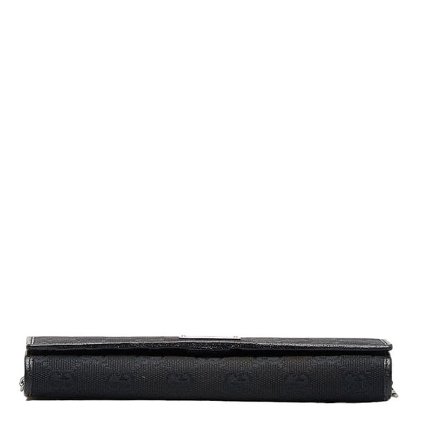 グッチ GGキャンバス チェーンウォレット 長財布 2WAY 170426 ブラック キャンバス レザー レディース GUCCI 【中古】