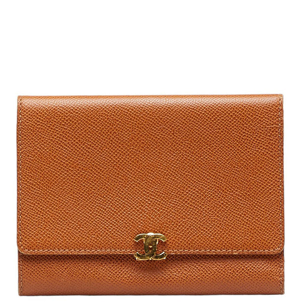 シャネル ココマーク ココロック ゴールド金具 三つ折り財布 ブラウン レザー レディース CHANEL 【中古】