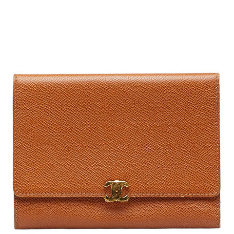 シャネル ココマーク ココロック ゴールド金具 三つ折り財布 ブラウン レザー レディース CHANEL 【中古】