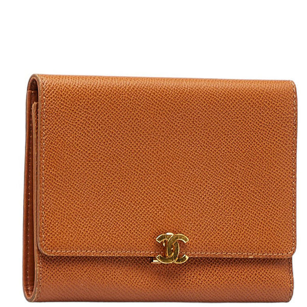 シャネル ココマーク ココロック ゴールド金具 三つ折り財布 ブラウン レザー レディース CHANEL 【中古】