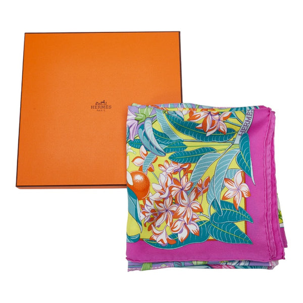 エルメス カレ90 Flamingo Party フラミンゴパーティ スカーフ パープル マルチカラー シルク レディース HERMES 【中古】