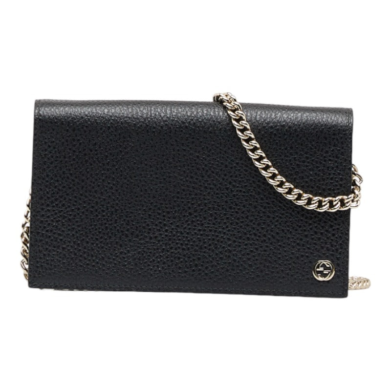グッチ インターロッキングG チェーンウォレット 長財布 2WAY 466506 ブラック レザー レディース GUCCI 【中古】