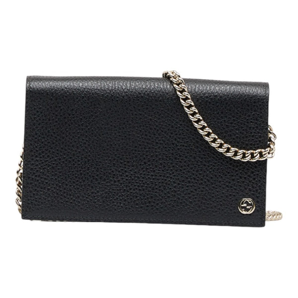 グッチ インターロッキングG チェーンウォレット 長財布 2WAY 466506 ブラック レザー レディース GUCCI 【中古】