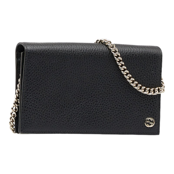 グッチ インターロッキングG チェーンウォレット 長財布 2WAY 466506 ブラック レザー レディース GUCCI 【中古】