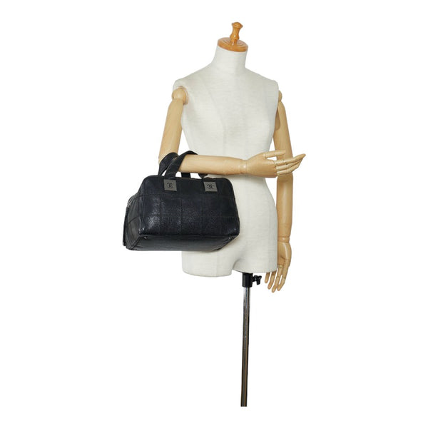 シャネル チョコバー ココマーク ハンドバッグ ミニボストンバッグ ブラック キャビアスキン レディース CHANEL 【中古】