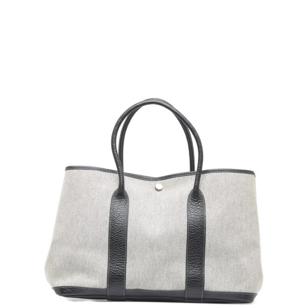 エルメス ガーデンパーティPM トートバッグ ハンドバッグ ブラック ホワイト トワルアッシュ レザー レディース HERMES 【中古】