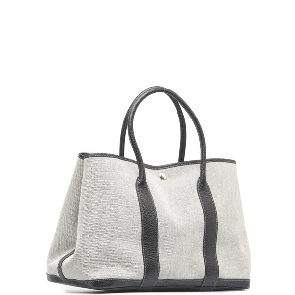 エルメス ガーデンパーティPM トートバッグ ハンドバッグ ブラック ホワイト トワルアッシュ レザー レディース HERMES 【中古】