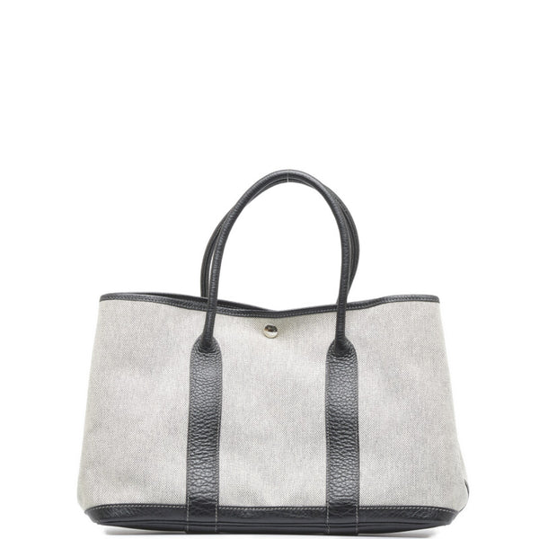 エルメス ガーデンパーティPM トートバッグ ハンドバッグ ブラック ホワイト トワルアッシュ レザー レディース HERMES 【中古】