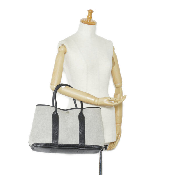 エルメス ガーデンパーティPM トートバッグ ハンドバッグ ブラック ホワイト トワルアッシュ レザー レディース HERMES 【中古】