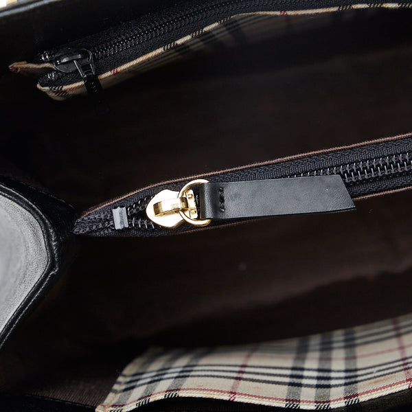 バーバリー ノバチェック ハンドバッグ ブラック レザー レディース BURBERRY 【中古】