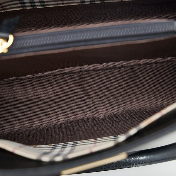バーバリー ノバチェック ハンドバッグ ブラック レザー レディース BURBERRY 【中古】