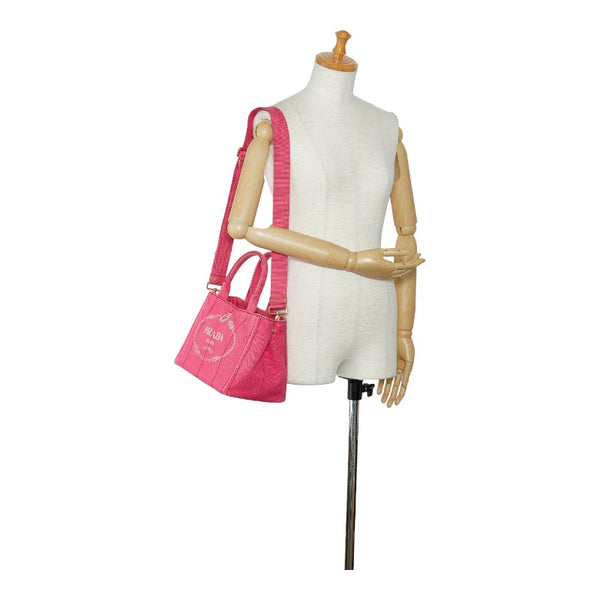 プラダ カナパ ミニ ハンドバッグ ショルダーバッグ 2WAY 1BG439 ピンク キャンバス レディース PRADA 【中古】